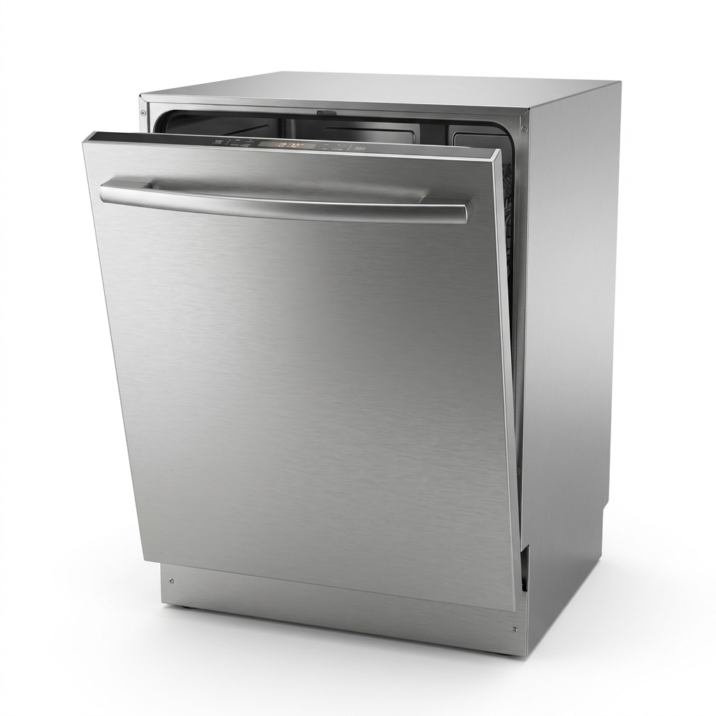 Modern stainless steel dishwasher