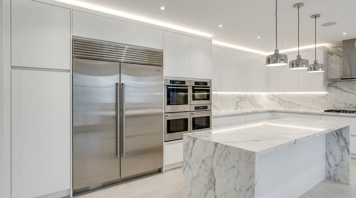 Modern stainless steel kitchen with high-end appliances